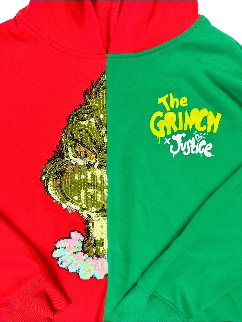 Justice Kids' The Grinch Colorblock Hoodie in Red & Green